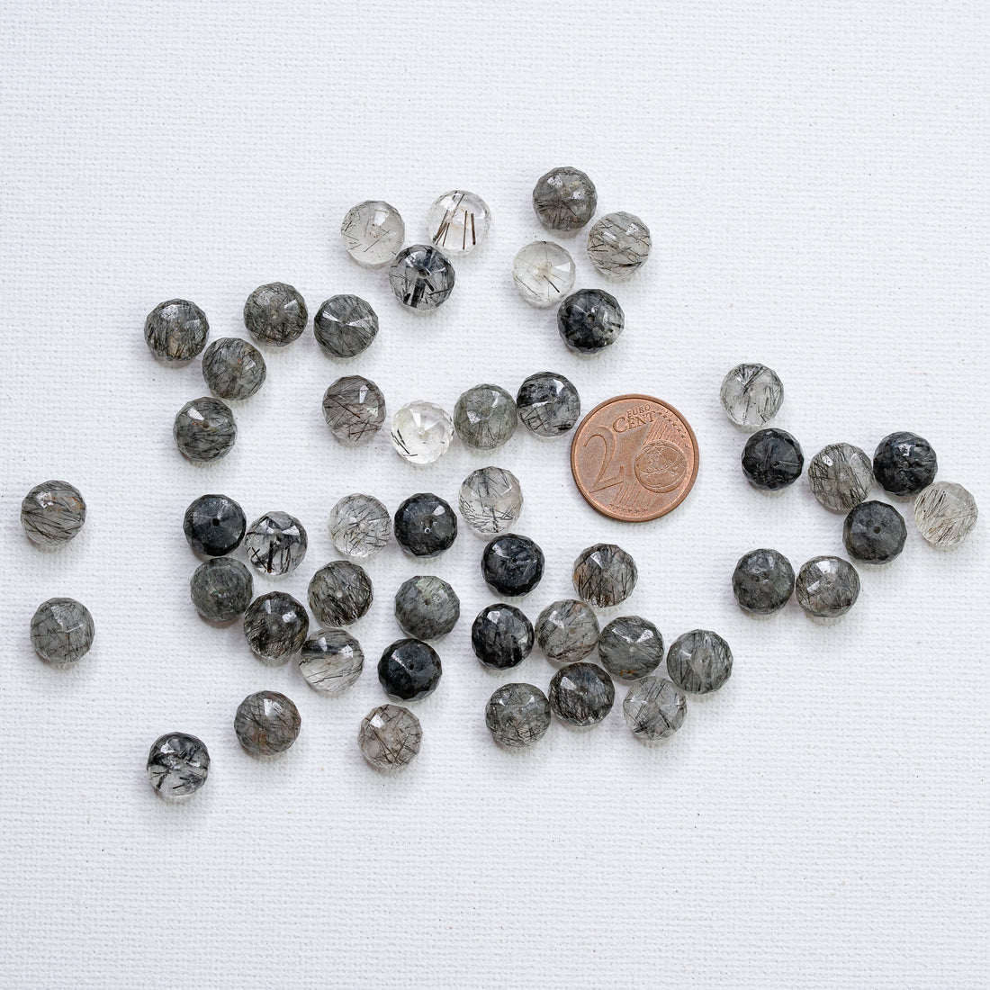 Perles rondelles facettes de Quartz Tourmaliné de env 9,3 mm ( lot de 2 perles )