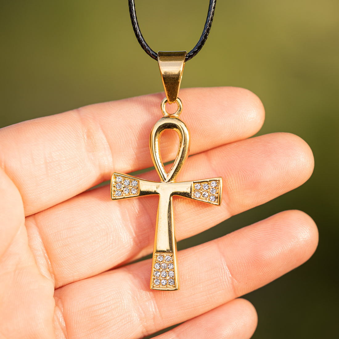 Breloque croix de Ankh en acier inoxydable doré et strass de 4,2 cm ( à l&