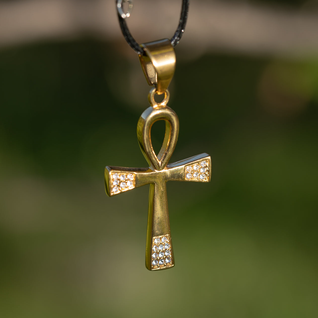 Breloque croix de Ankh en acier inoxydable doré et strass de 4,2 cm ( à l&