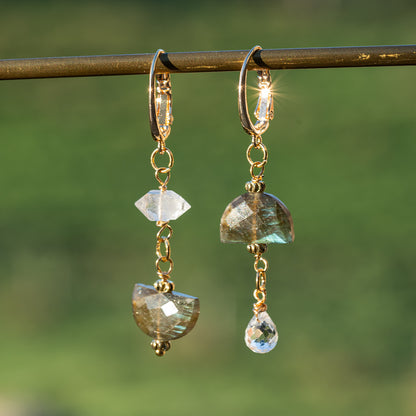 Perles demi-lunes facettes de Labradorite de env 13/15 mm ( lot de 2 perles )