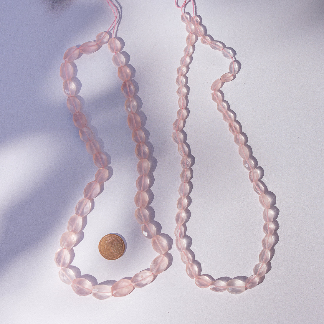 Fil complet de env 44/46 cm perles pépites facettes de Quartz rose de 7 à 15 mm