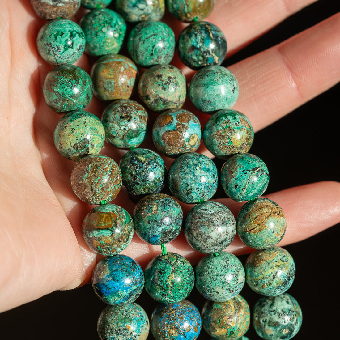 Perles rondes lisses de Chrysocolle de 12 mm ( lot de 2 perles )