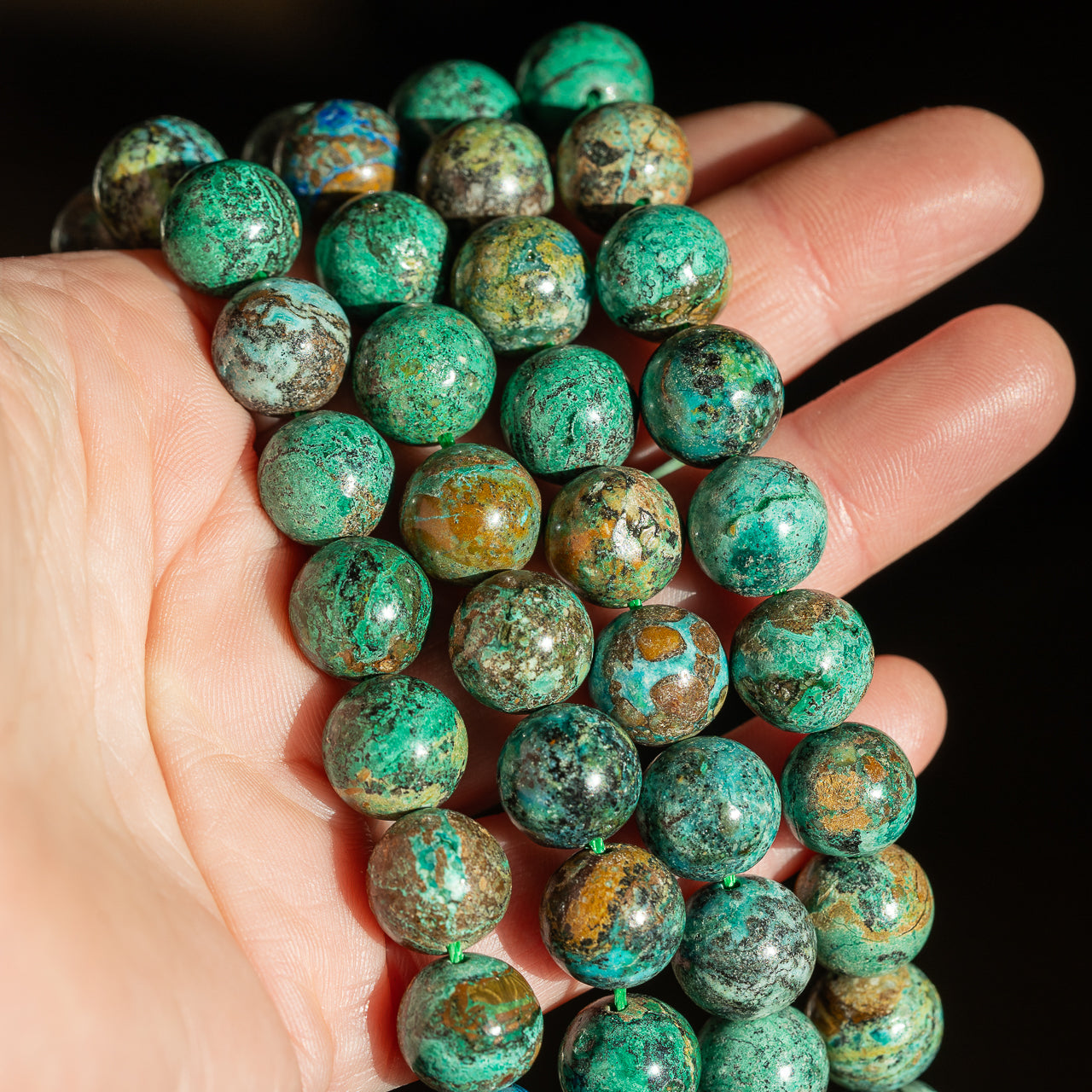 Perles rondes lisses de Chrysocolle de 12 mm ( lot de 2 perles )