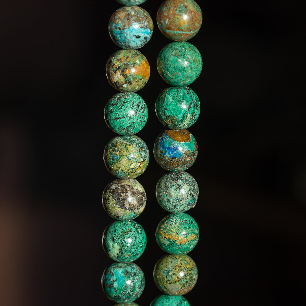 Perles rondes lisses de Chrysocolle de 12 mm ( lot de 2 perles )