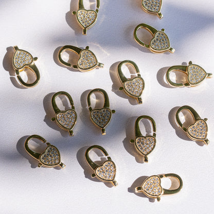 Fermoirs mousqueton coeur en laiton plaqué or 18k et zirconium de 17 mm ( à l&