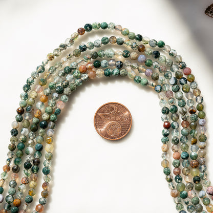 Perles rondes facettes en Agate mousse de 3,5 mm ( rang de env 95 perles )