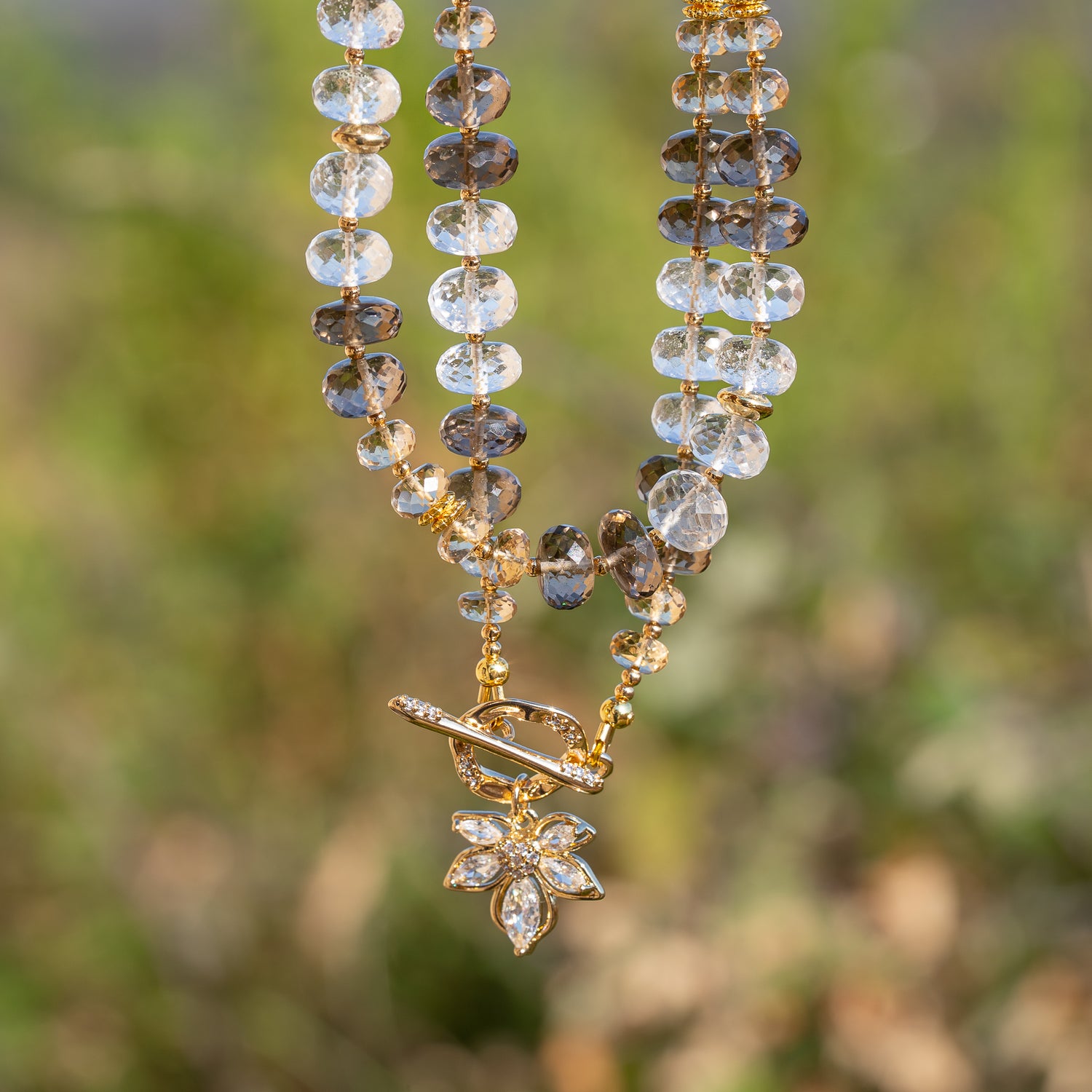 Kit collier en Citrine naturelle, Cristal de roche et Quartz fumé ♡