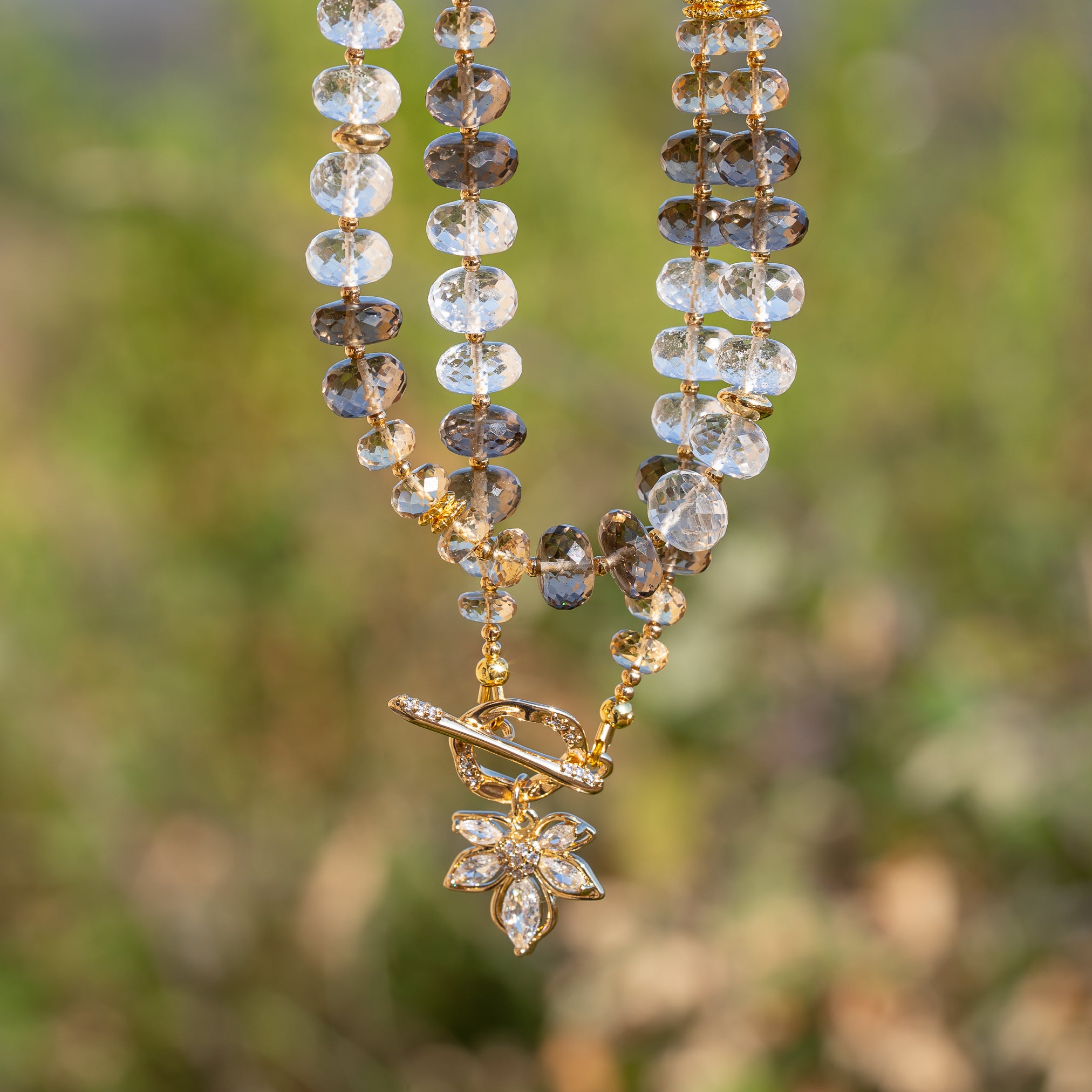 Kit collier en Citrine naturelle, Cristal de roche et Quartz fumé ♡