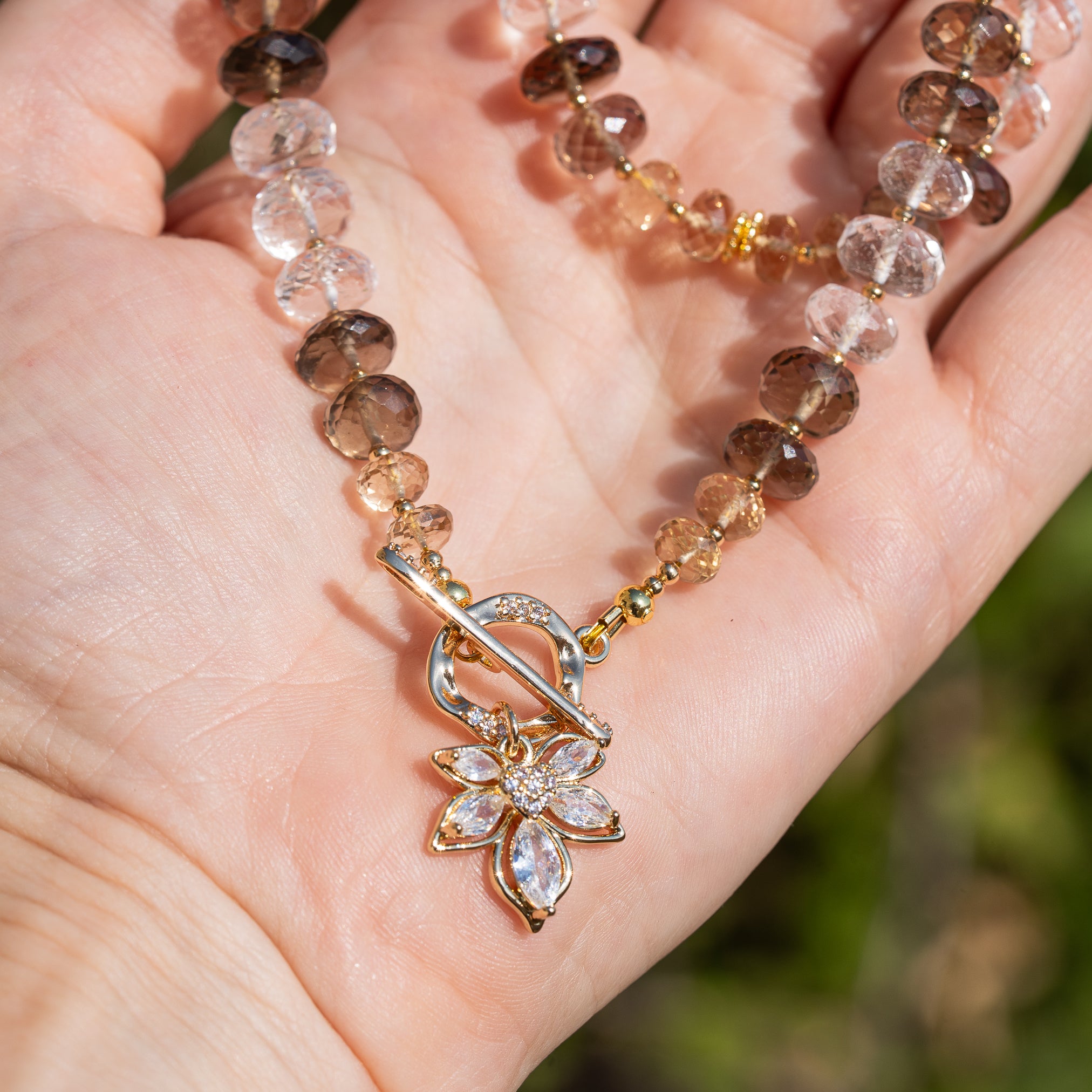 Kit collier en Citrine naturelle, Cristal de roche et Quartz fumé ♡