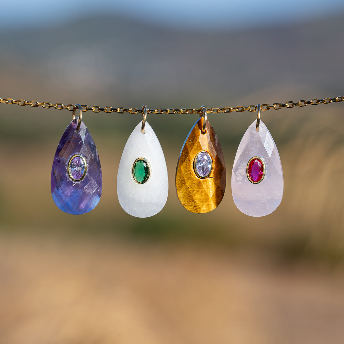 Pendentif goutte en 4 pierres au choix de 25,5 mm avec zirconium et anneau ( à l&