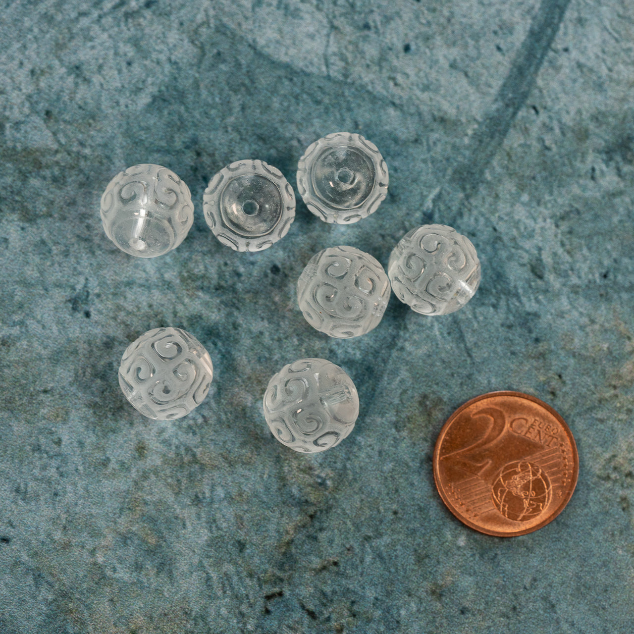 Perles rondes sculptées en cristal de roche de 11/14 mm ( à l&