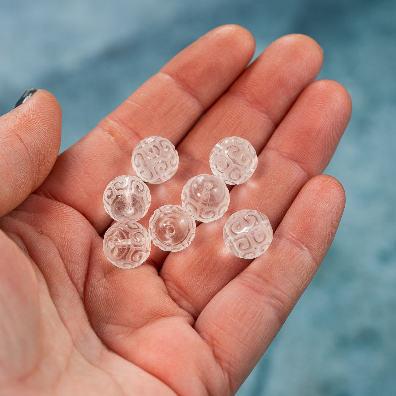 Perles rondes sculptées en cristal de roche de 11/14 mm ( à l&