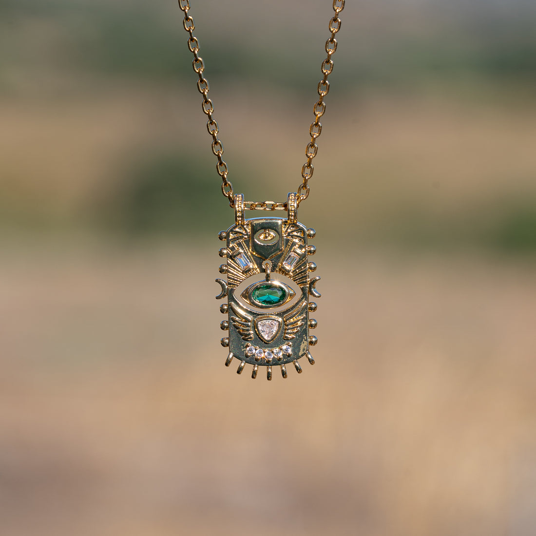 Breloques rectangle/oeil articulées en laiton plaqué or 18k et zirconium de 28 mm ( à l&