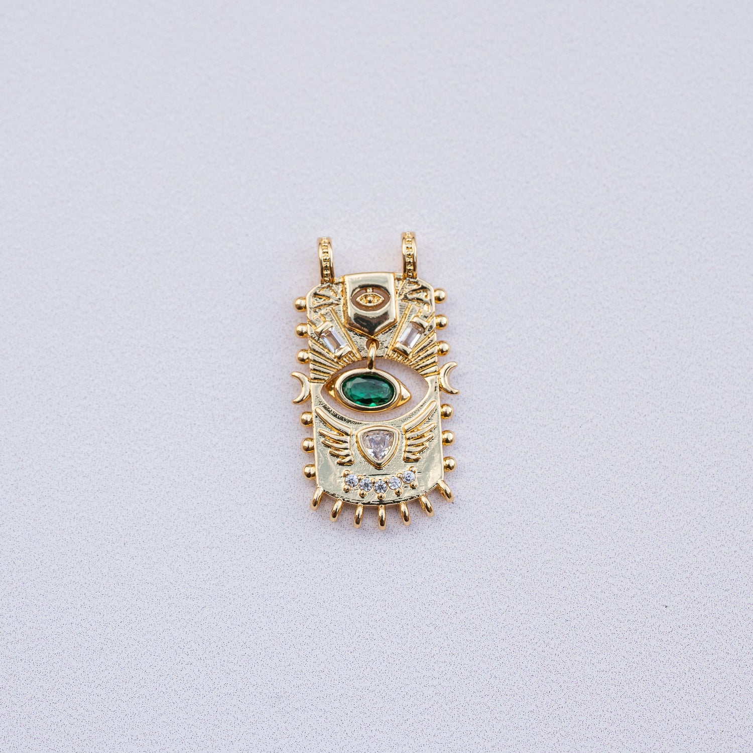 Breloques rectangle/oeil articulées en laiton plaqué or 18k et zirconium de 28 mm ( à l&