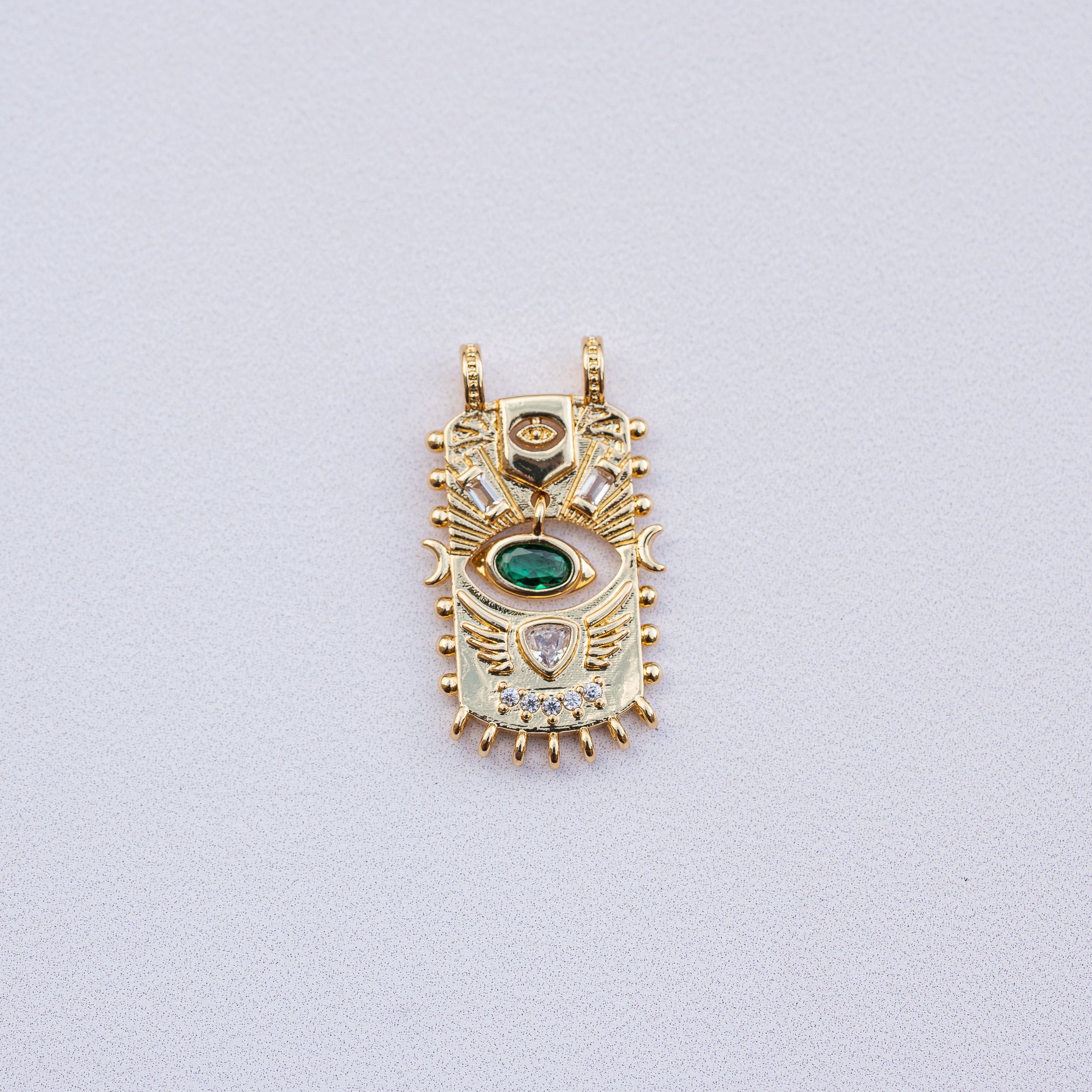 Breloques rectangle/oeil articulées en laiton plaqué or 18k et zirconium de 28 mm ( à l&