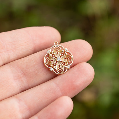 Breloques fleurs filigranées en laiton plaqué or 18k et zirconium de 17 mm ( à l&