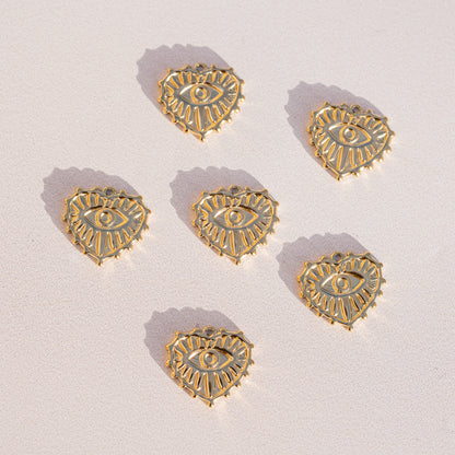 Breloques coeur oeil en acier inoxydable 316 plaqué or 18k de 19 mm ( à l&