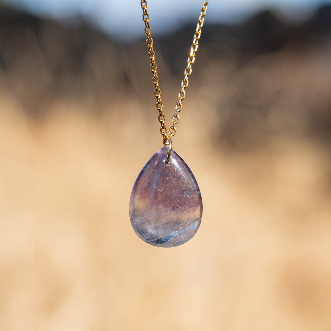 Pendentifs gouttes lisses de Fluorite multicolore de 25 mm au choix ( à l&