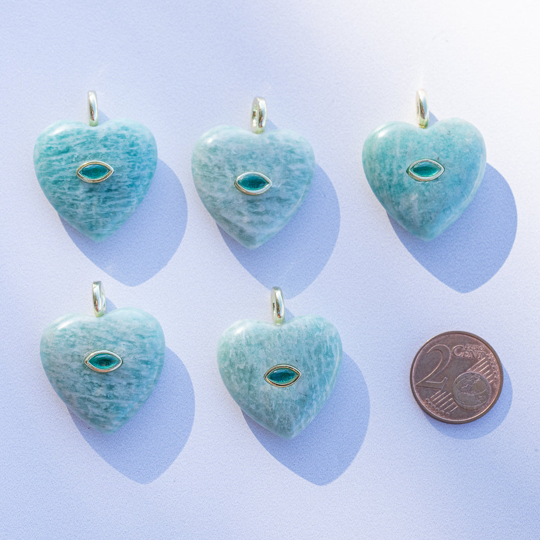 Pendentif coeur en Amazonite, laiton plaqué or 18k et zirconium de 31 mm ( à l&