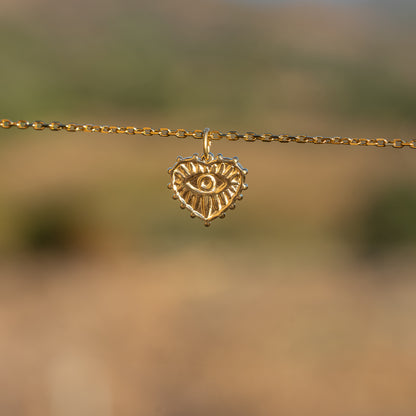 Breloques coeur oeil en acier inoxydable 316 plaqué or 18k de 19 mm ( à l&
