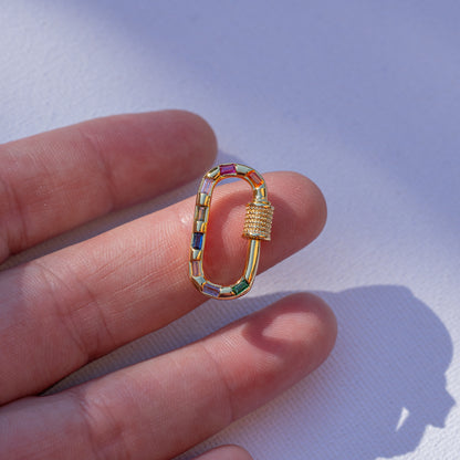 Fermoir mousqueton à vis ovale en laiton plaqué or 18k et zirconium coloré de 23,5 mm ( à l&