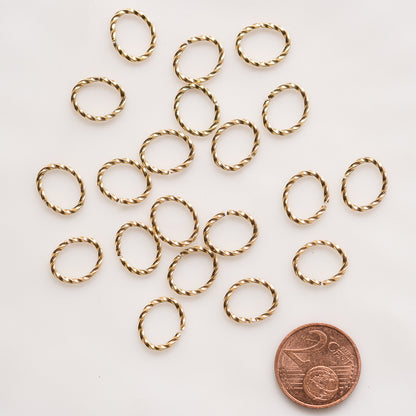 Anneaux de jonction ovales torsadés inox 316 plaqués or de 12 x 10 x 1 mm ( lot de 4 )