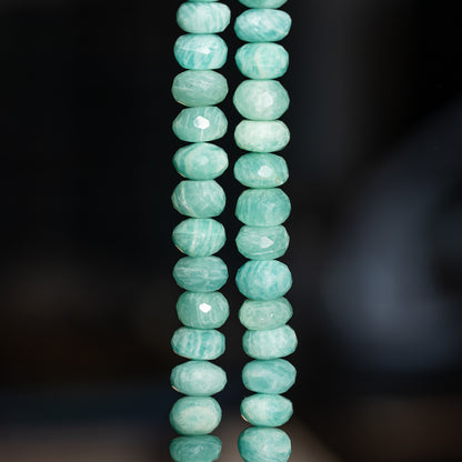 Perles rondelles facettes en Amazonite de env 9,5 x 5/7 mm ( lot de 2 )