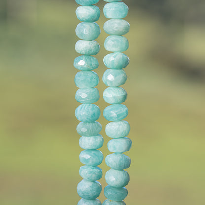 Perles rondelles facettes en Amazonite de env 9,5 x 5/7 mm ( lot de 2 )