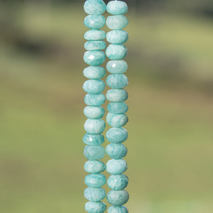 Perles rondelles facettes en Amazonite de env 9,5 x 5/7 mm ( lot de 2 )