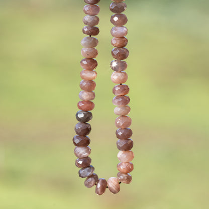 Perles rondelles facettes de pierre de lune chocolat de env 7/8 mm ( lot de 4 )