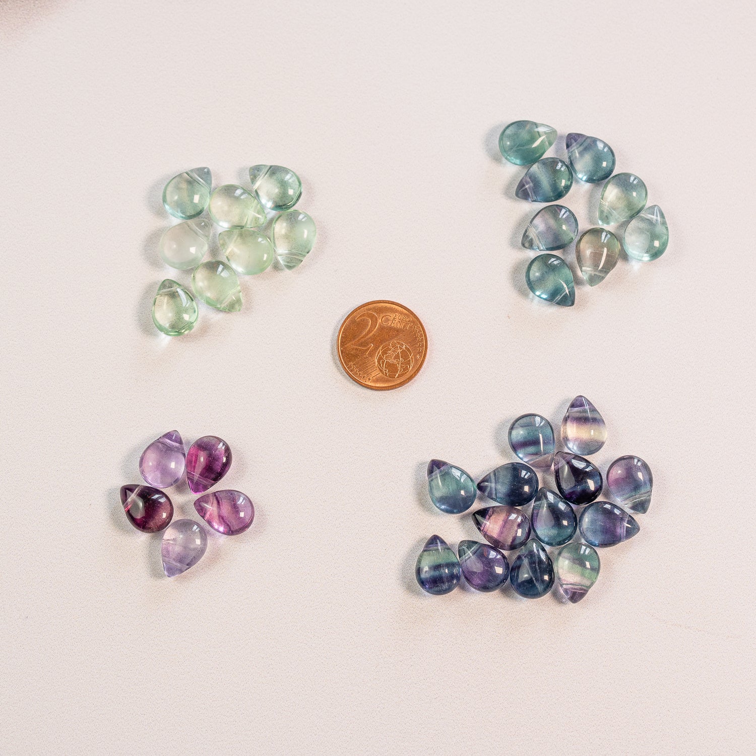 Perles gouttes lisses de Fluorite multicolore de 12 mm ( à l&