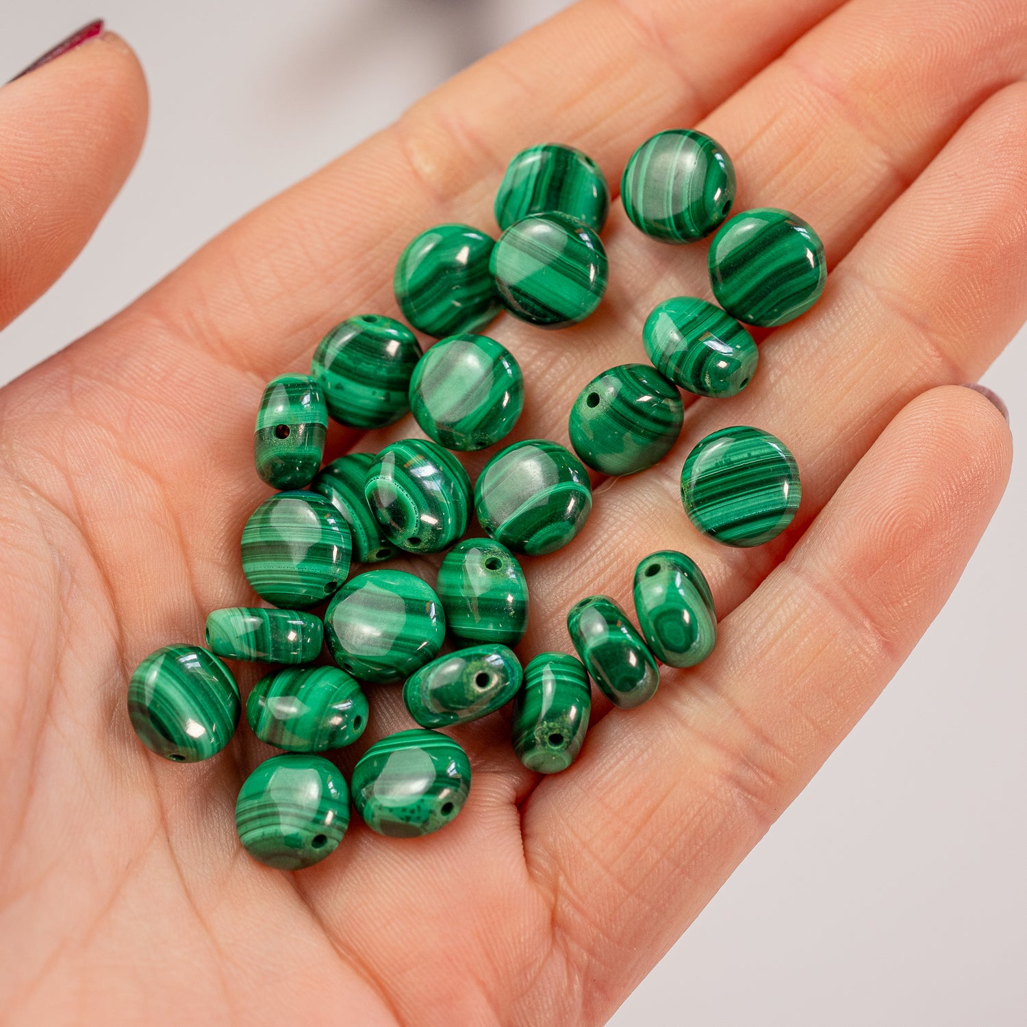 Perles rondes plates de Malachite de 10 x 4 mm ( lot de 2 )