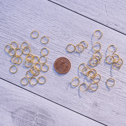 Anneaux de jonction ronds inox plaqués or 18k de 9/10 x 1 mm au choix ( lot de 6 ou 20 )