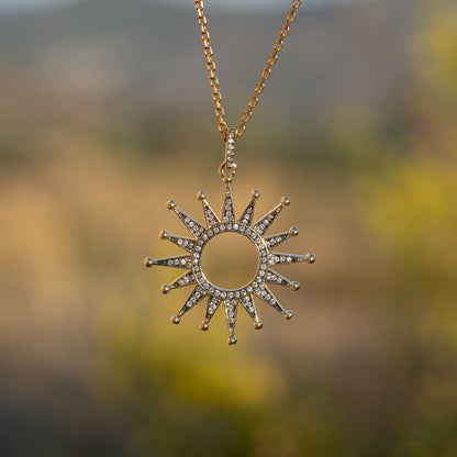 Breloques soleil noir en laiton plaqué or 18k et zirconium de 35 mm ( à l&