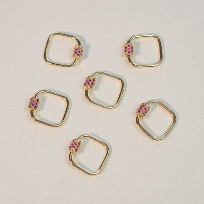 Fermoir mousqueton à vis carré en laiton plaqué or 18k et zirconium rose de 20 mm ( à l&