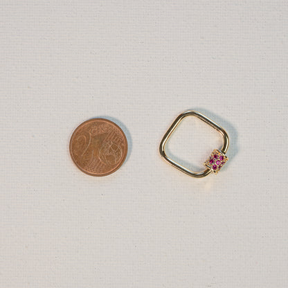 Fermoir mousqueton à vis carré en laiton plaqué or 18k et zirconium rose de 20 mm ( à l&