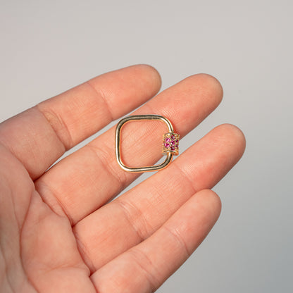 Fermoir mousqueton à vis carré en laiton plaqué or 18k et zirconium rose de 20 mm ( à l&