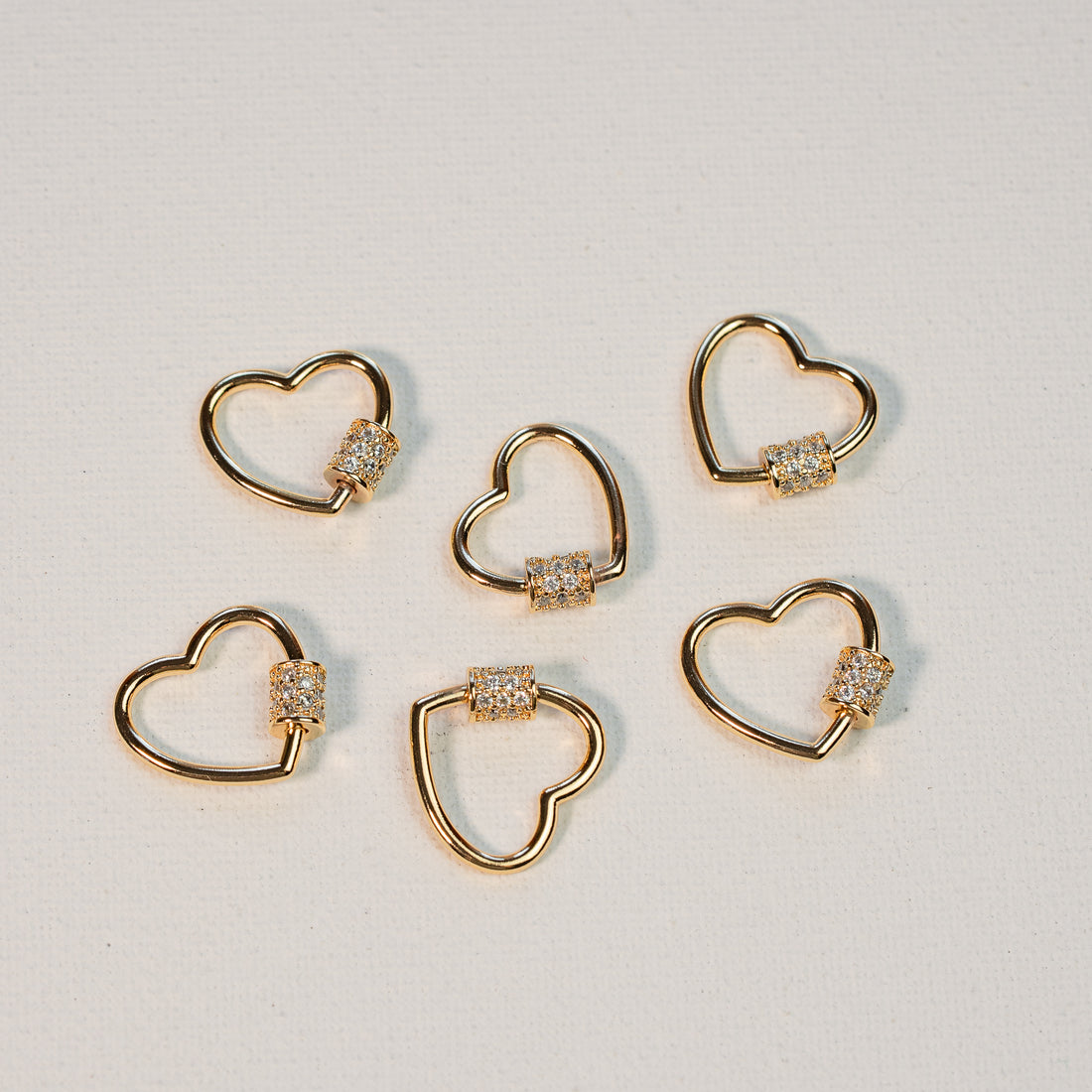 Fermoir mousqueton à vis coeur en laiton plaqué or 18k et zirconium de 20 mm ( à l&