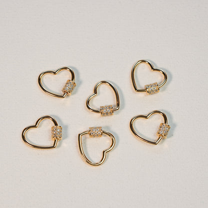 Fermoir mousqueton à vis coeur en laiton plaqué or 18k et zirconium de 20 mm ( à l&