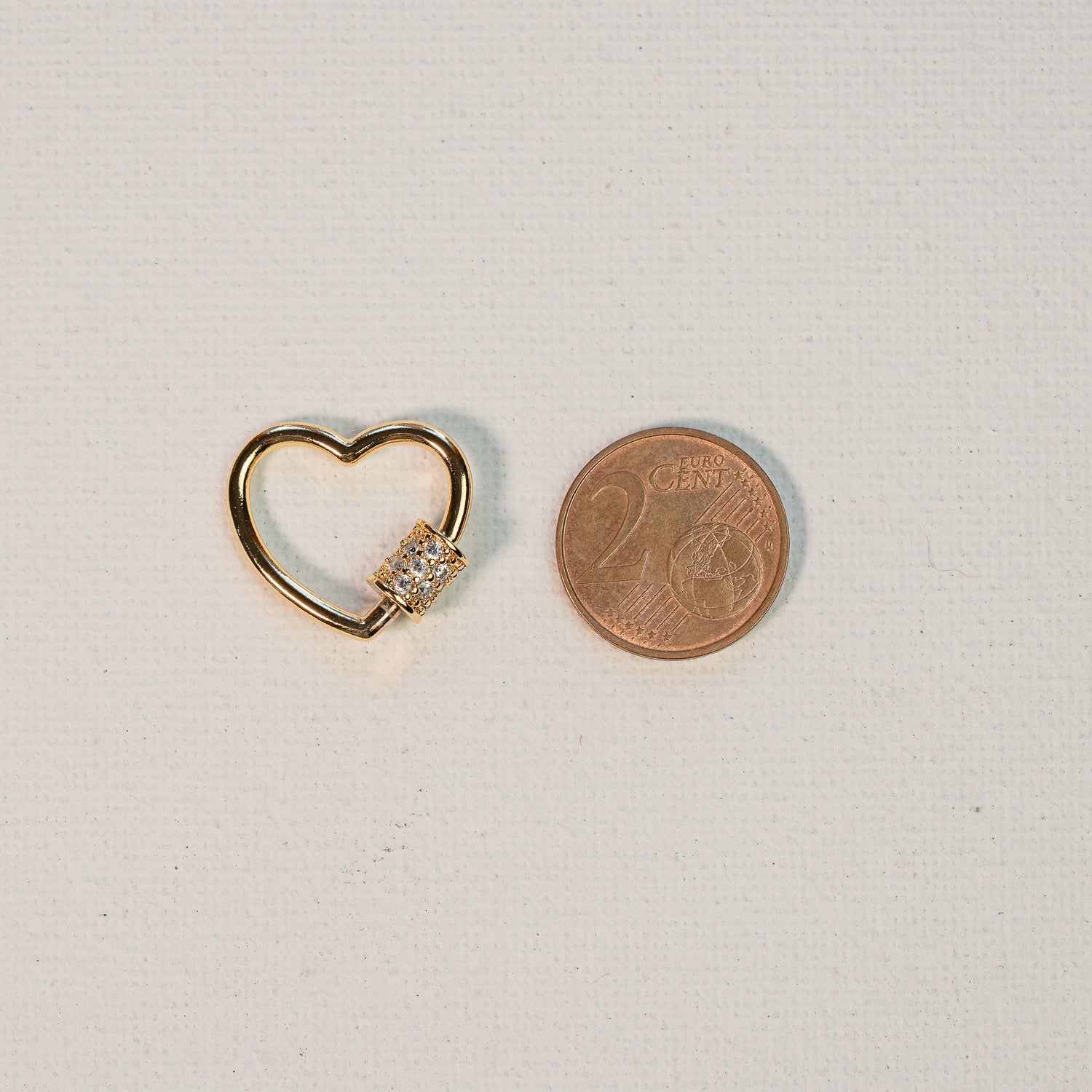 Fermoir mousqueton à vis coeur en laiton plaqué or 18k et zirconium de 20 mm ( à l&