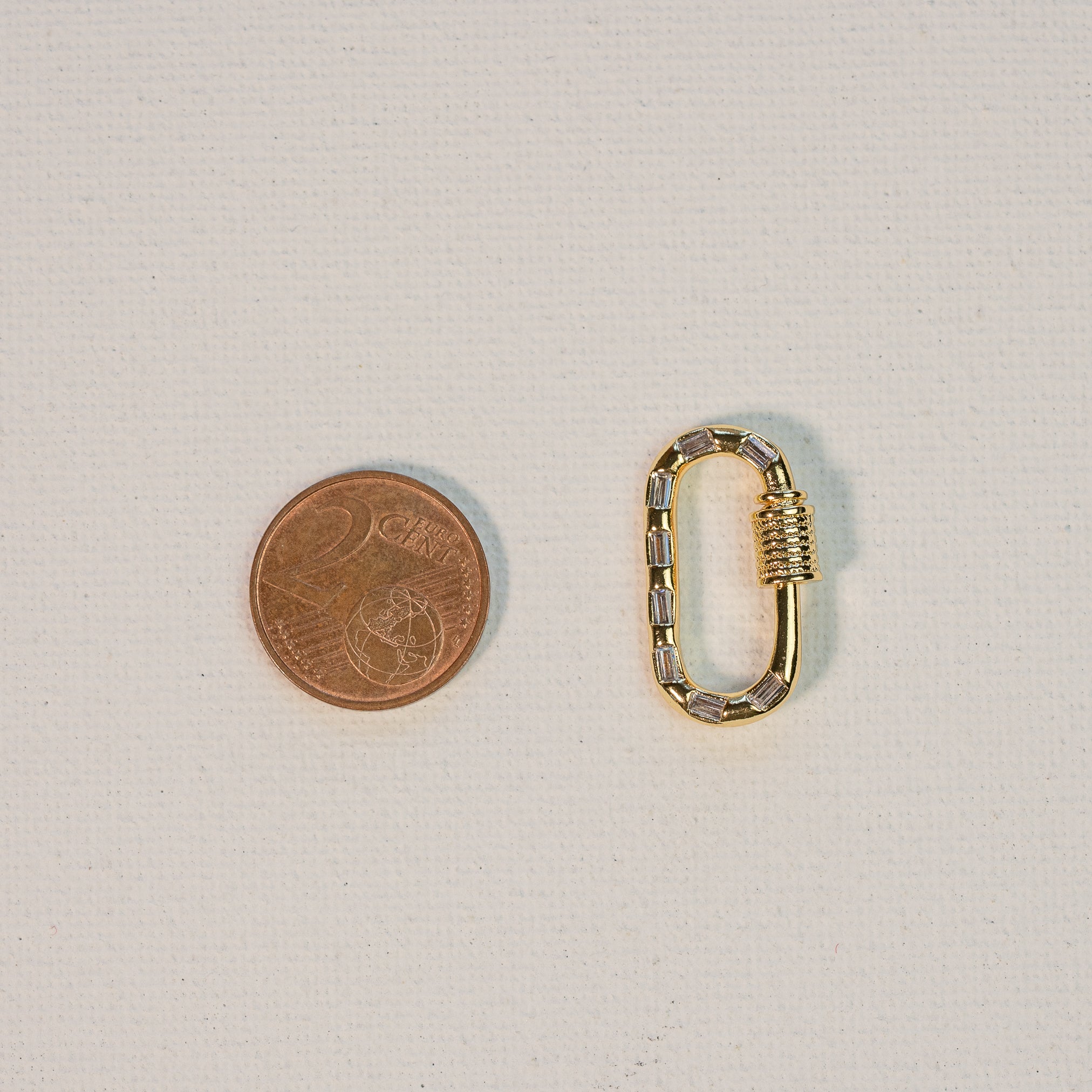 Fermoir mousqueton à vis ovale en laiton plaqué or 18k et zirconium transparent de 23,5 mm ( à l&