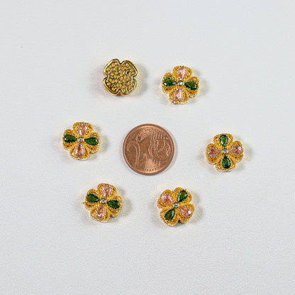 Perles " bijoux " fleur en laiton plaqué or 18k et zirconium de 13,5 mm ( à l&