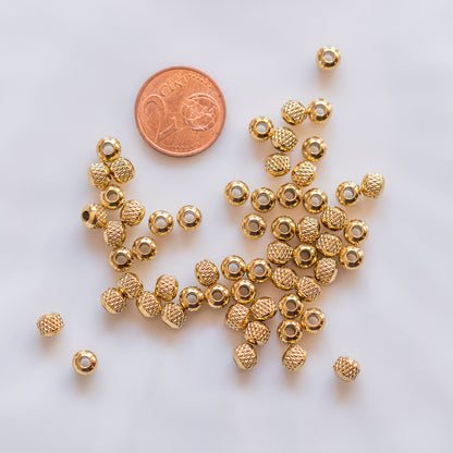 Perles rondelles striées en acier inoxydable plaqué or de 5 x 4 mm ( lot de 2 )