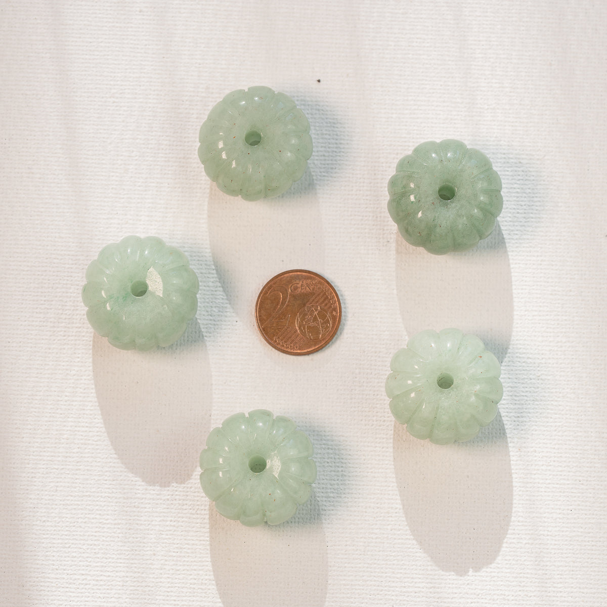 Grosses perles citrouilles sculptées en Aventurine de 25 x 18 mm ( à l&