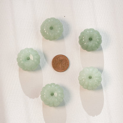 Grosses perles citrouilles sculptées en Aventurine de 25 x 18 mm ( à l&