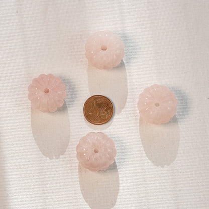 Grosses perles citrouilles sculptées en Quartz rose de 25 x 18 mm ( à l&