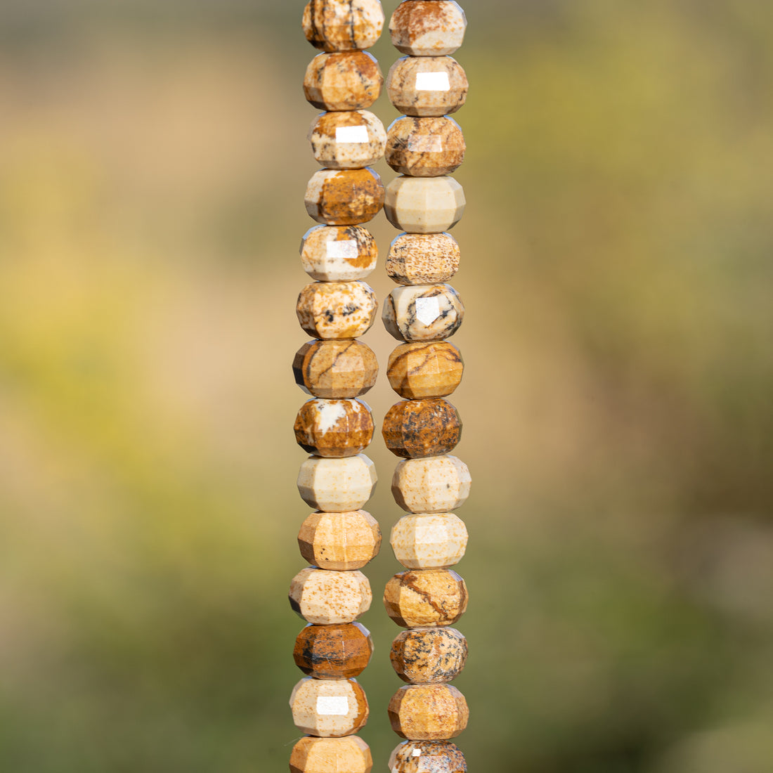 Perles rondelles facettes lanternes/citrouilles de Jaspe paysage de 8 x 5 mm ( 1/2 rang de env 34 perles )