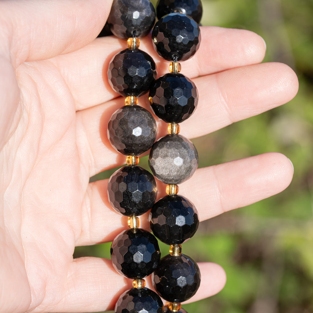 Perles rondes facettes en Obsidienne au choix de 15,5 mm ( à l&