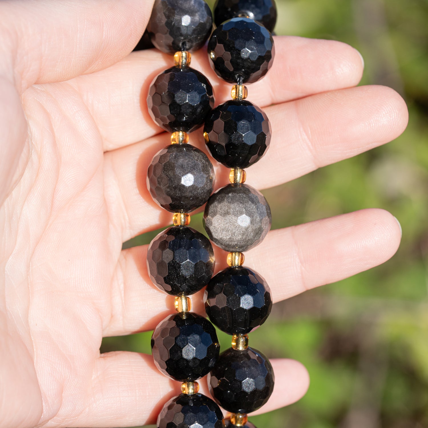 Perles rondes facettes en Obsidienne au choix de 15,5 mm ( à l&