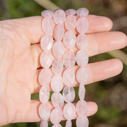 Perles ovales facettes de Quartz rose de env 13/14 mm ( lot de 2 )